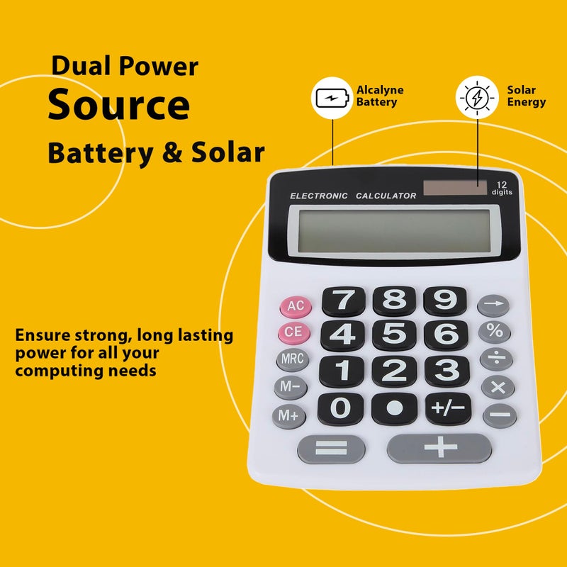 Lily's Home Lily' Home Jumbo 12 Digit with Solar Power, Large LCD Display - Desktop Calculator, Dual Power, Large Button Design, Battery Operation, Easy-to-Read Tilted, for Home, Office, School, Class & Business - Image 5